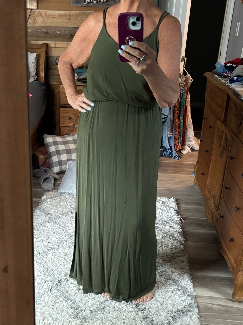 Papermoon Olive Green Spaghetti-Strap Maxi Dress